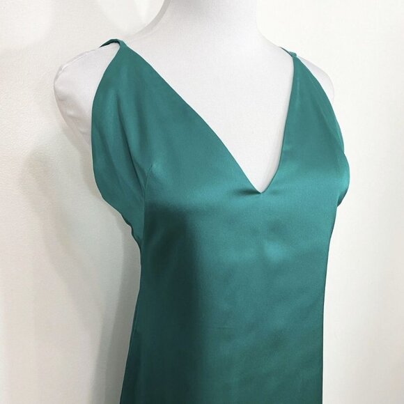 MARCIANO GREEN SATIN SLEEVELESS RUFFLE HIGH LOW EVENING FORMAL GOWN DRESS - 2 - Picture 4 of 11